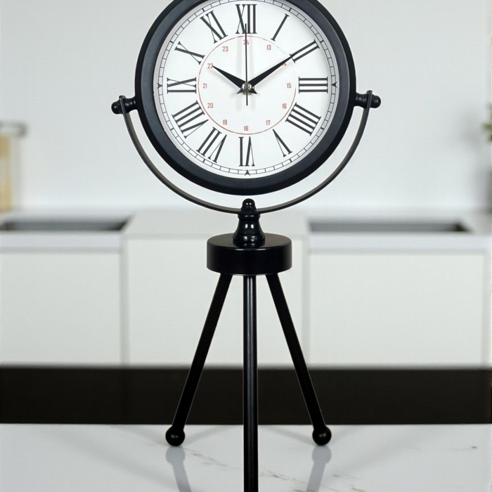 ® Zentime Pure Black Roma Rakamlı Üç Ayaklı Metal Masa Saati