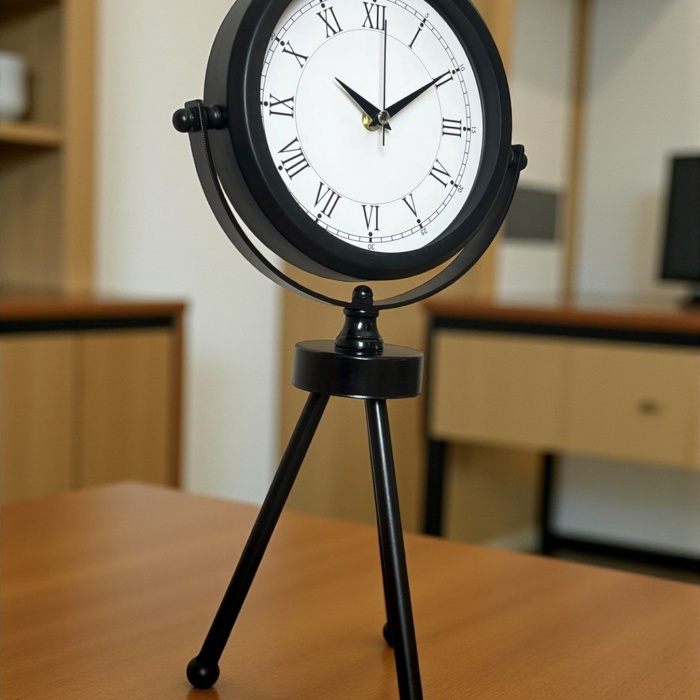 ® Zentime Asalet Siyah Üç Ayaklı Metal Masa Saati