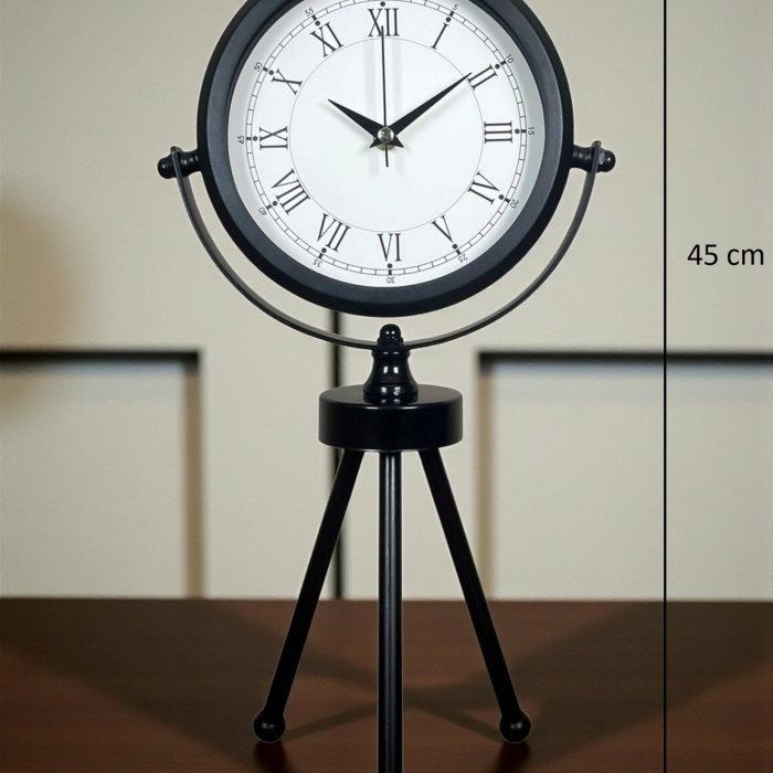 ® Zentime Asalet Siyah Üç Ayaklı Metal Masa Saati