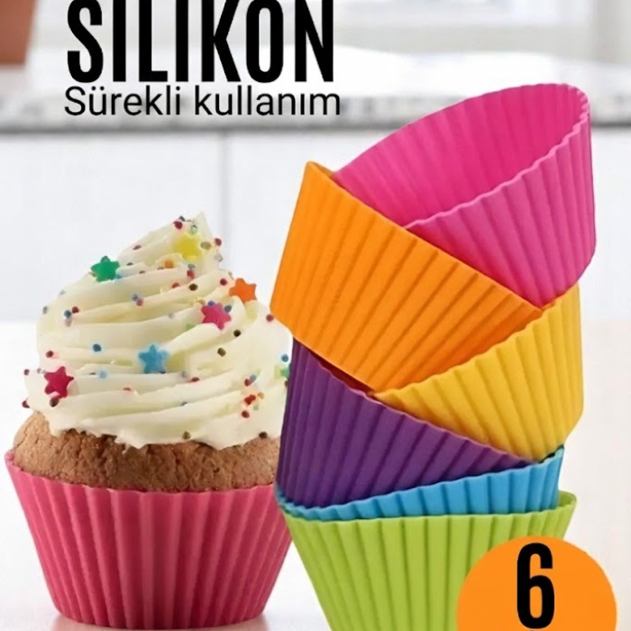 ® Yeni Ürün Silikon Muffin Kalıbı - Sürekli Kullanım Muffin Kek Kalıbı 6 ADET