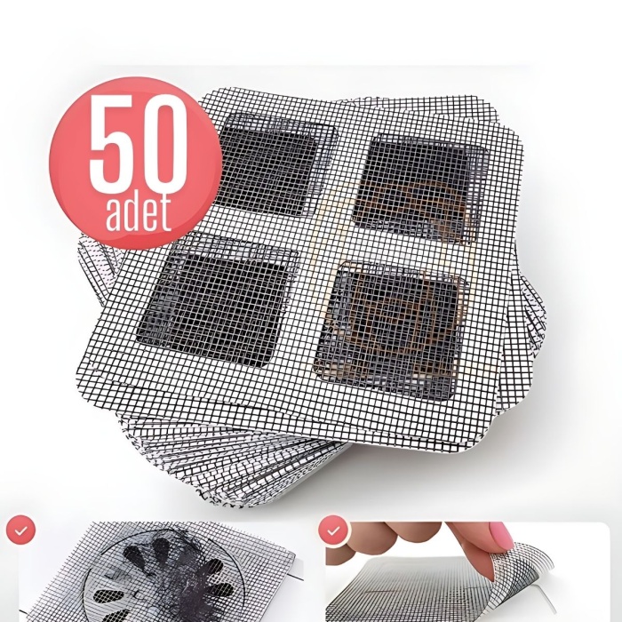 ® Yeni Ürün Banyo Gider Süzgeci 50 Adet Yapışkanlı Filtre, 10x10 cm