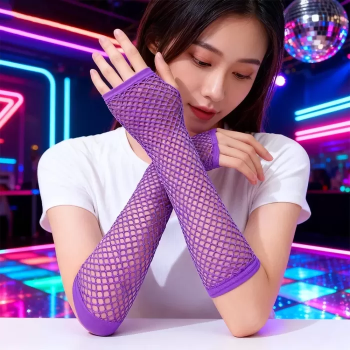 ® Yeni Ürün Retro Mor File Parmaksız Eldiven 26 Cm