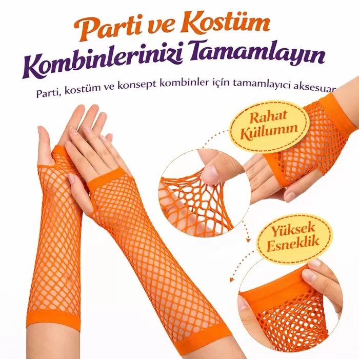 ® Yeni Ürün Retro Turuncu File Parmaksız Eldiven 26 Cm