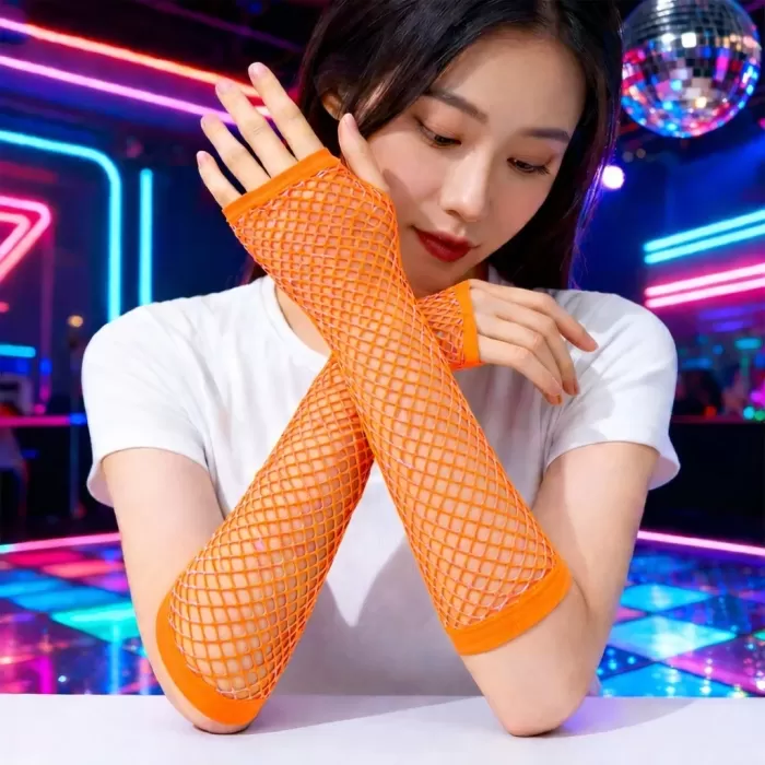 ® Yeni Ürün Retro Turuncu File Parmaksız Eldiven 26 Cm