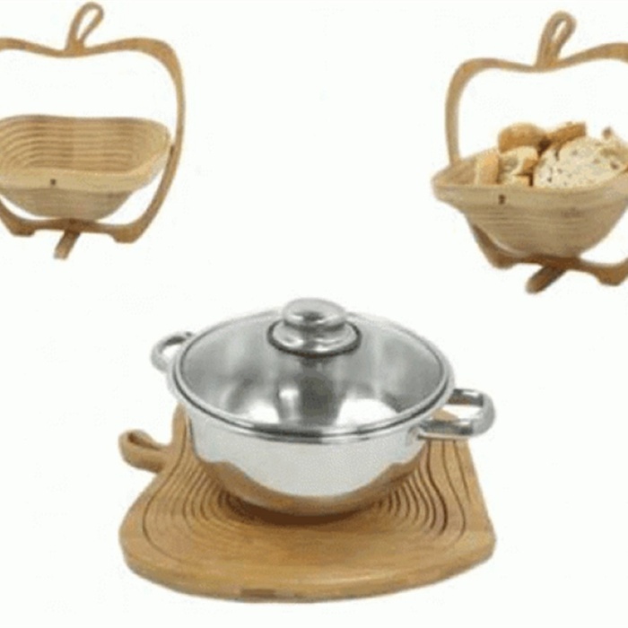 ® Yeni Ürün Dekoratif Katlanabilir Bambu Kesme Tahtası Nihale Ekmek Sepeti Büyük Boy