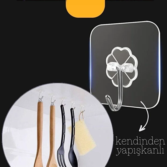 ® Yeni Ürün Şeffaf Yapışkanlı Askı, Mutfak Banyo Duvar Askısı, Çivisiz Pratik Kanca Seti