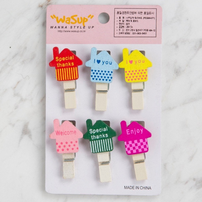 ® Yeni Ürün Dekoratif Ev desenli mandal 6 lı