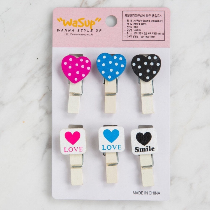 ® Yeni Ürün Dekoratif Kalp desenli mandal 6 lı