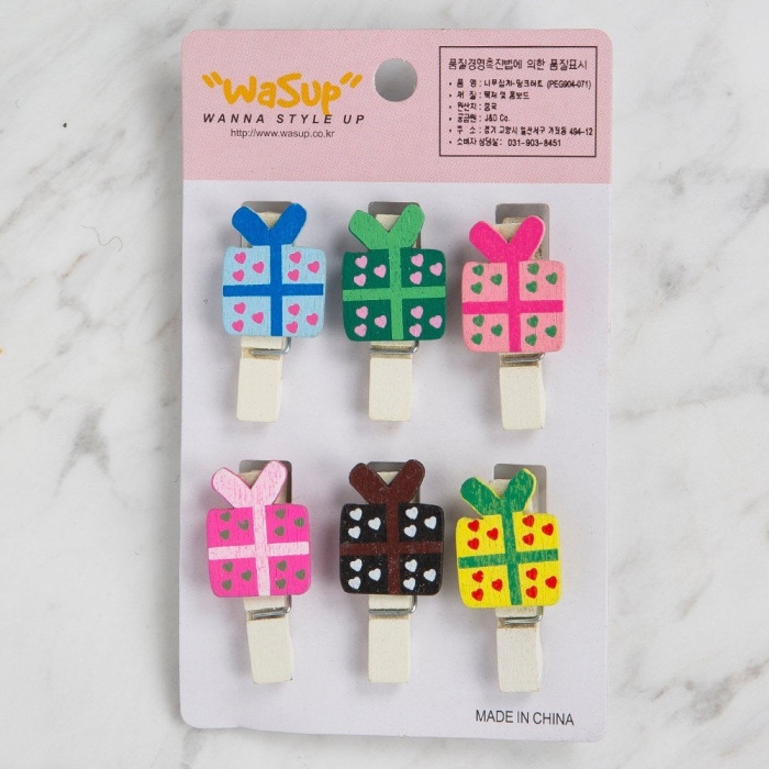 ® Yeni Ürün Dekoratif Hediye kutu desenli mandal 6 lı