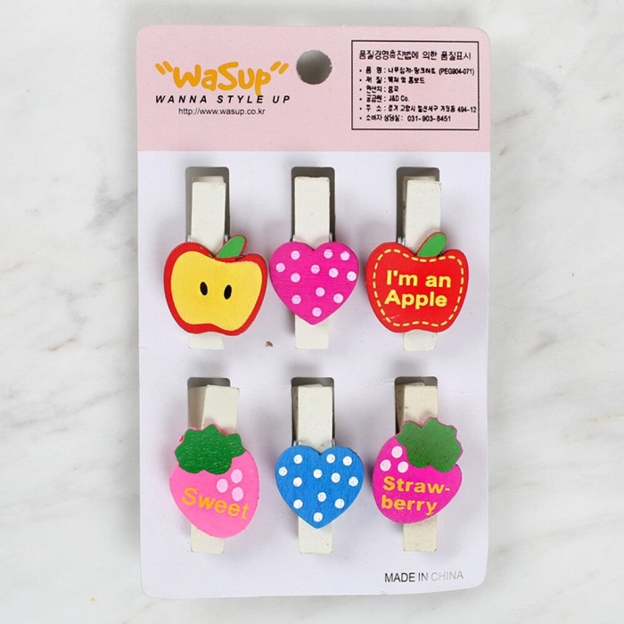 ® Yeni Ürün Dekoratif Kalp Ve Meyve Desenli Mandal 6lı