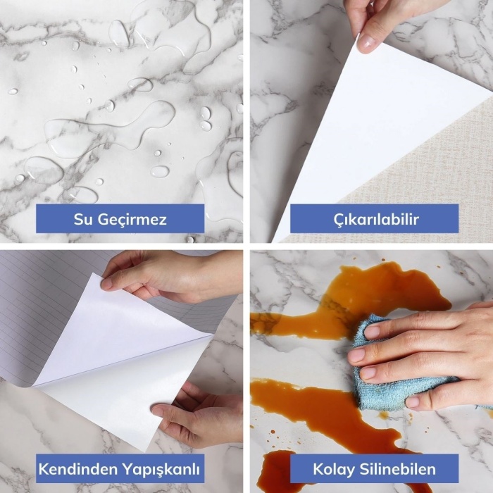 ® Yeni Ürün 5mt x 60 cm Mermer Desenli Masa Tezgah Mutfak Su Geçirmez Yapışkanlı Folyo Sticker