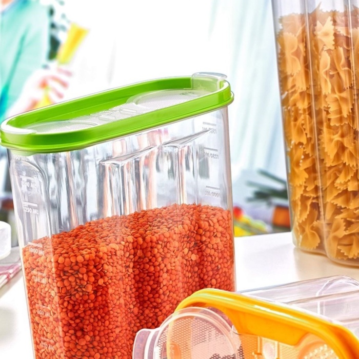 ® Yeni Ürün 2 Kapaklı Ölçekli Erzak Kuru Gıda Saklama Kutusu Kabı1,7 LitreSA935