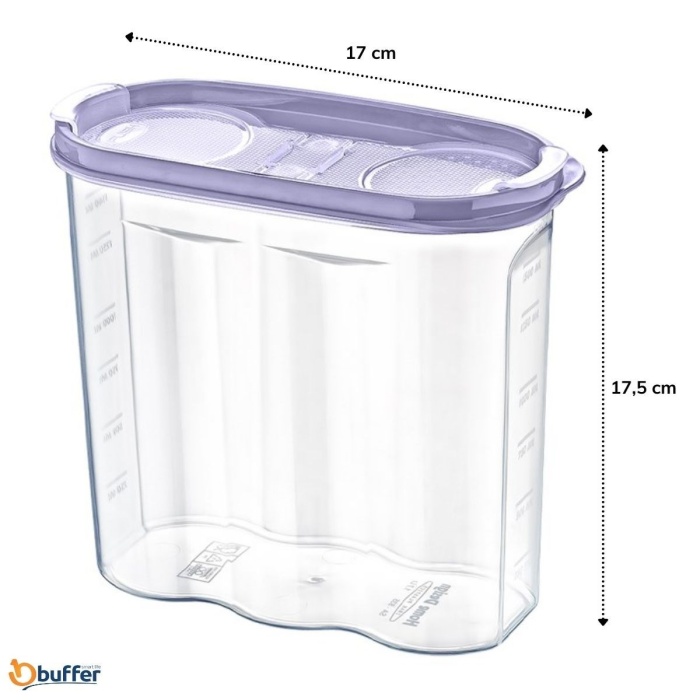 ® Yeni Ürün 2 Kapaklı Ölçekli Erzak Kuru Gıda Saklama Kutusu Kabı1,7 LitreSA935