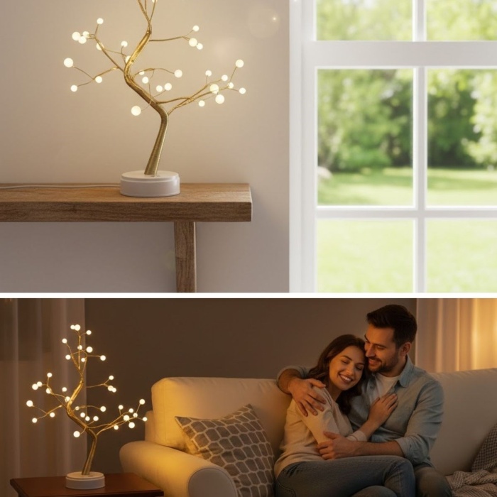 ® Yeni Ürün Masaüstü Boncuklu Şarjlı Ağaç Lamba3 Kademeli Dokunmatik Işık, Dekoratif LED Masaüstü Ortam Aydınlatması