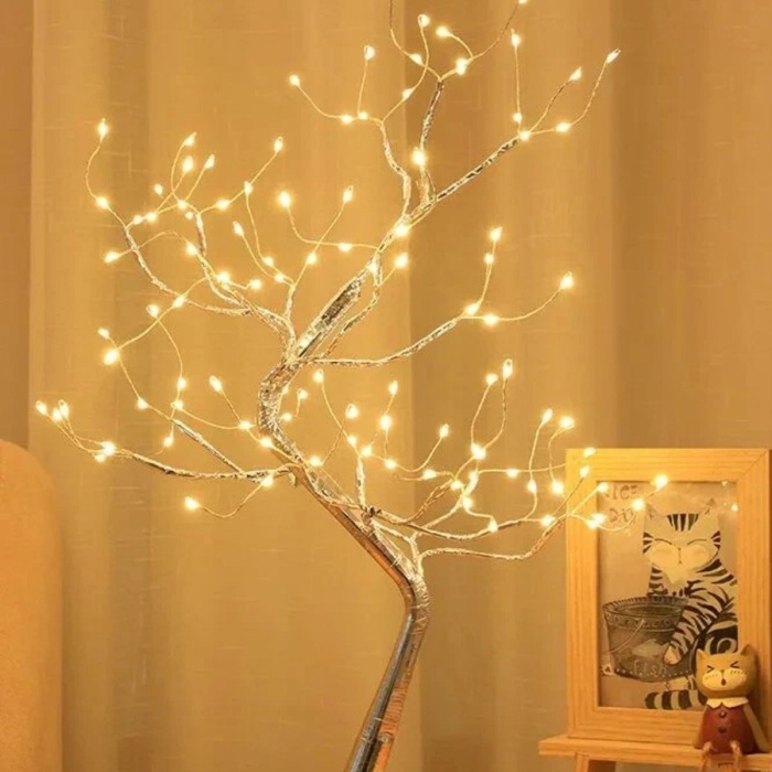 ® Yeni Ürün Masaüstü Peri Ağaç LED LambaGün Işığı Rengi, 3 Kademeli Işık Ayarlı, Şarjlı Dekoratif Ortam Aydınlatması