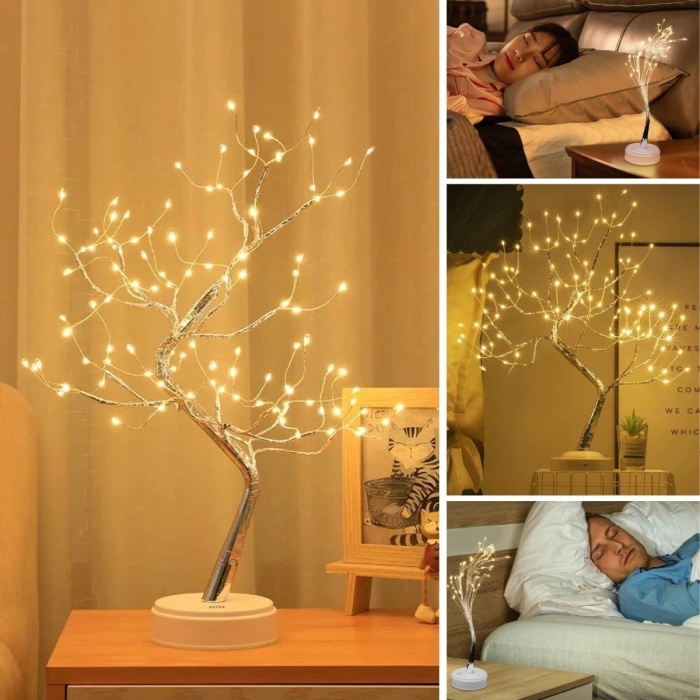 ® Yeni Ürün Masaüstü Peri Ağaç LED LambaGün Işığı Rengi, 3 Kademeli Işık Ayarlı, Şarjlı Dekoratif Ortam Aydınlatması