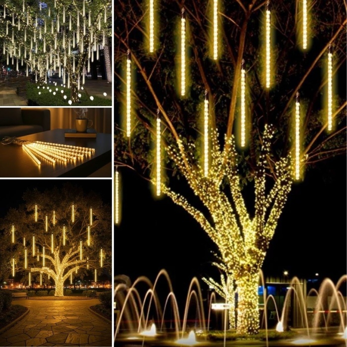 ® Yeni Ürün 10lu 45 cm Plastik Meteor LED USB 2M Kablo Sarı Renk Ağaç IşığıRenk Değiştiren Asmalı Dekoratif Bahçe ve Dış Mekan Aydınlatması