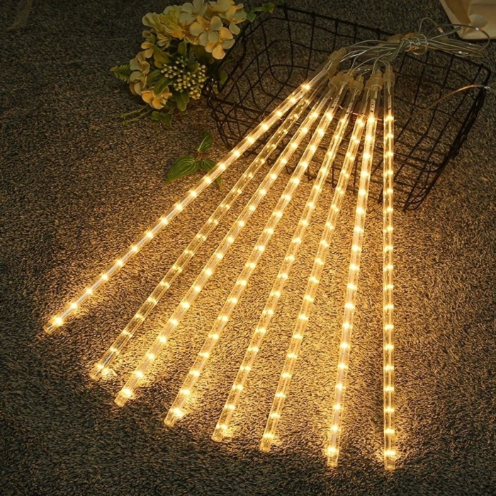 ® Yeni Ürün 10lu 45 cm Plastik Meteor LED USB 2M Kablo Sarı Renk Ağaç IşığıRenk Değiştiren Asmalı Dekoratif Bahçe ve Dış Mekan Aydınlatması