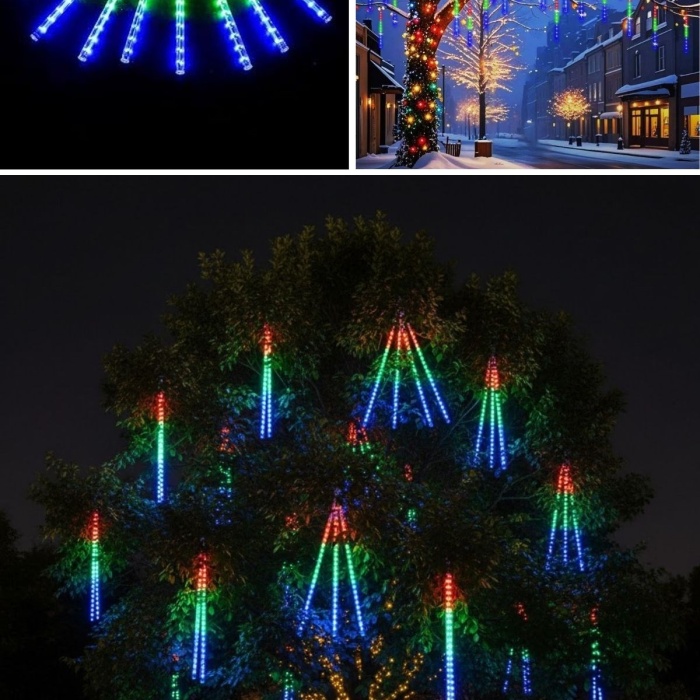 ® Yeni Ürün 10lu 45 CM Uzunluğunda Plastik Meteor 2m Kablo LED USB RGB Ağaç IşığıRenk Değiştiren Asmalı Dekoratif Bahçe ve Dış Mekan Aydınlatması