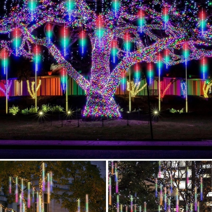 ® Yeni Ürün 10lu 45 CM Uzunluğunda Plastik Meteor 2m Kablo LED USB RGB Ağaç IşığıRenk Değiştiren Asmalı Dekoratif Bahçe ve Dış Mekan Aydınlatması