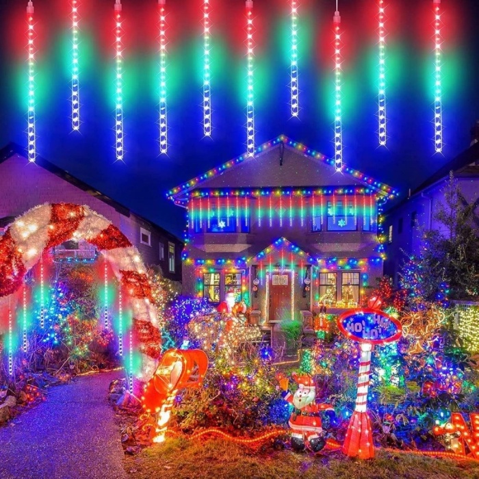® Yeni Ürün 10lu 45 CM Uzunluğunda Plastik Meteor 2m Kablo LED USB RGB Ağaç IşığıRenk Değiştiren Asmalı Dekoratif Bahçe ve Dış Mekan Aydınlatması