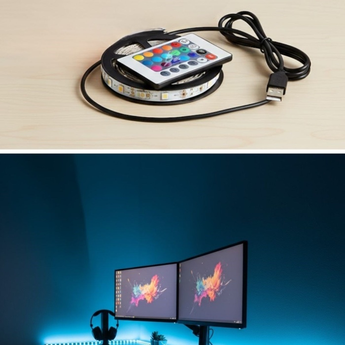 ® Yeni Ürün 2 Metre Kumandalı USB LED Şerit IşıkRenk Ayarlı Dekoratif Ortam ve Ambiyans Aydınlatması