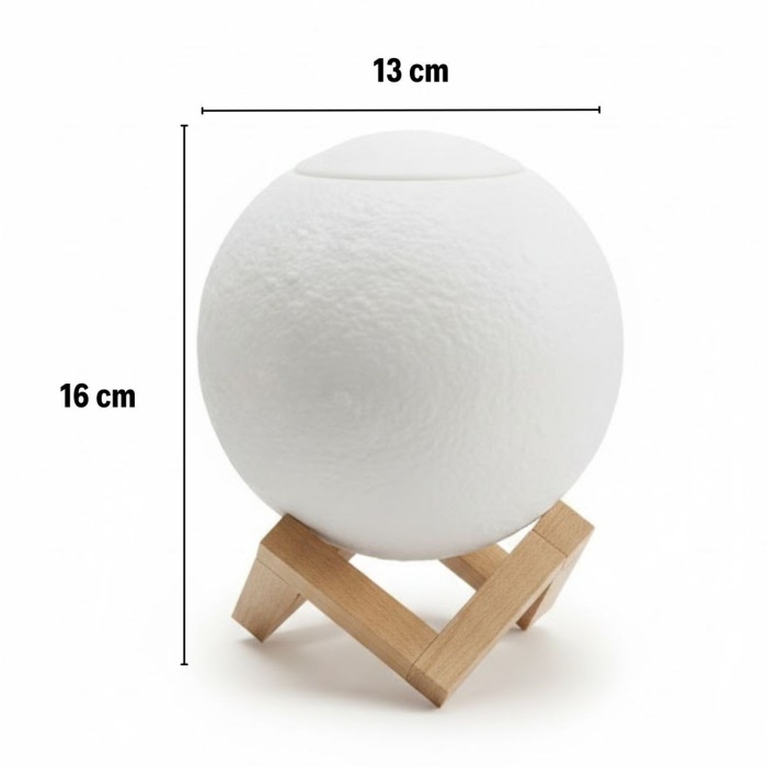 BUFFER® 3D Ay Tasarımlı Su Yenilemeli USB Hava Nemlendiricisi – Dokunmatik, 3 Renk Işık Modlu (Gün Işığı / Beyaz / Sarı Işık) Gece Lambası