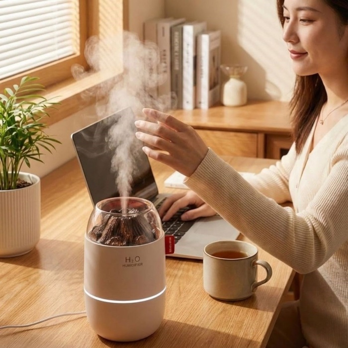 BUFFER® Ahşap Odun Ateşi Tasarımlı 280 Ml Ultrasonik Hava Nemlendirici & Aroma Difüzör – Soğuk Buhar Makinesi, Led Işıklı, Ortam Nemlendirici