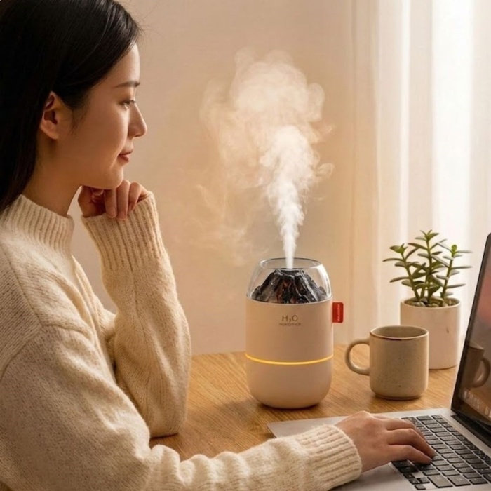 BUFFER® Ahşap Odun Ateşi Tasarımlı 280 Ml Ultrasonik Hava Nemlendirici & Aroma Difüzör – Soğuk Buhar Makinesi, Led Işıklı, Ortam Nemlendirici