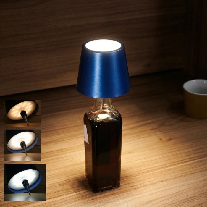 BUFFER® Kablosuz Şarjlı Aplik Şişe Lambası - Dokunmatik 3 Farklı Işık Modlu Şişe İçin LED Masa Lambası