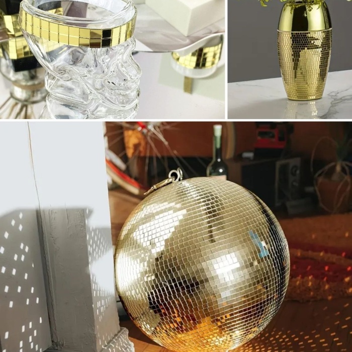 ® Yeni Ürün 1 Metre Uzunluğunda Gold Renk Aynalı Mozaik Taşlı Dekor Bandı 4 cm x 1 mt