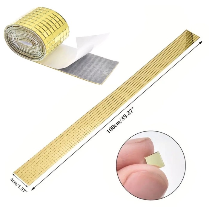 ® Yeni Ürün 1 Metre Uzunluğunda Gold Renk Aynalı Mozaik Taşlı Dekor Bandı 4 cm x 1 mt