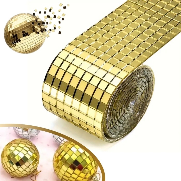 ® Yeni Ürün 1 Metre Uzunluğunda Gold Renk Aynalı Mozaik Taşlı Dekor Bandı 4 cm x 1 mt
