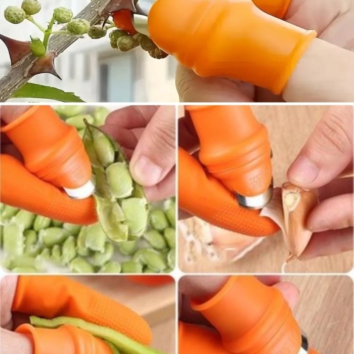 ® Yeni Ürün 5 Parça Pratik Parmak Koruyucu 1 Parça Baş Parmak Bıçaklı Eldiven Sebze Meyve Soyucu Kesme Ayıklayıcı Silikon Set