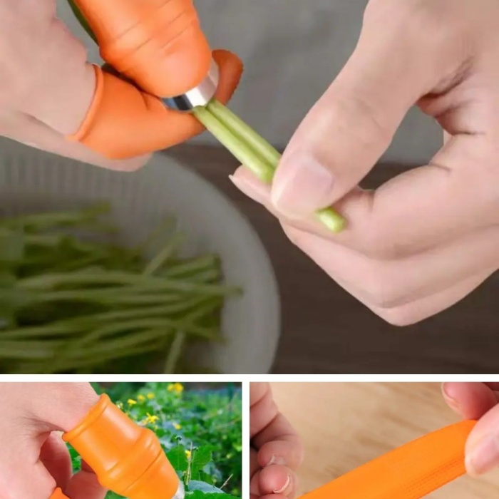 ® Yeni Ürün 5 Parça Pratik Parmak Koruyucu 1 Parça Baş Parmak Bıçaklı Eldiven Sebze Meyve Soyucu Kesme Ayıklayıcı Silikon Set