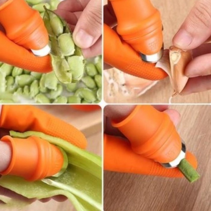 ® Yeni Ürün 5 Parça Pratik Parmak Koruyucu 1 Parça Baş Parmak Bıçaklı Eldiven Sebze Meyve Soyucu Kesme Ayıklayıcı Silikon Set