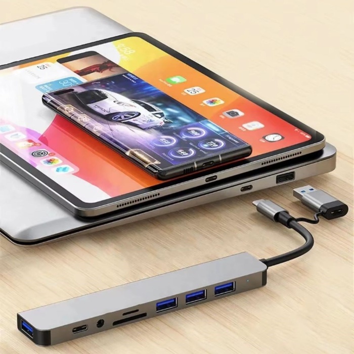 BUFFER® 8 in 1 Usb Çevirici Notebook Macbook Type-C Uyumlu Görüntü Aktarıcı Hub