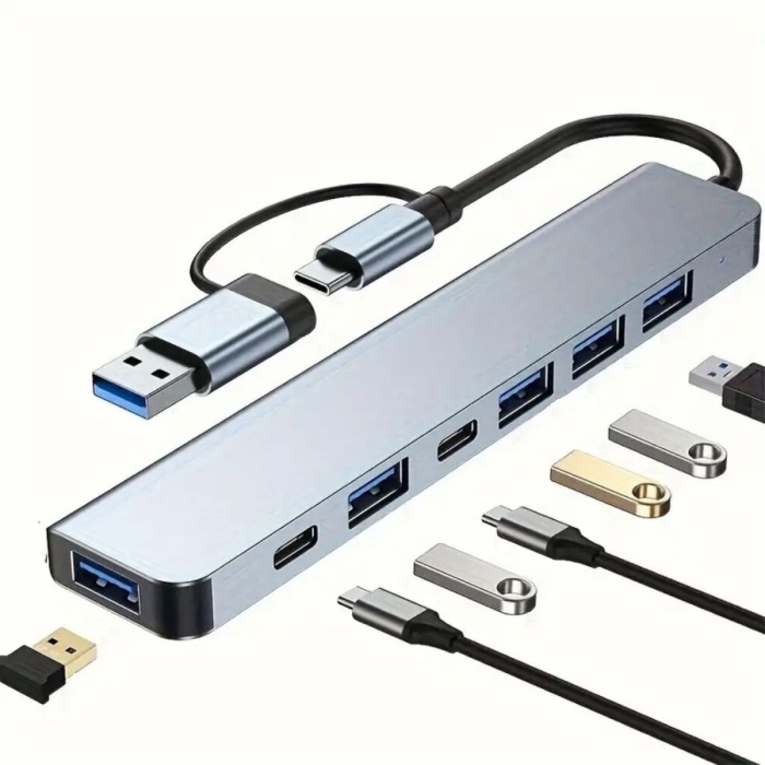 BUFFER® 8 in 1 Usb Çevirici Notebook Macbook Type-C Uyumlu Görüntü Aktarıcı Hub