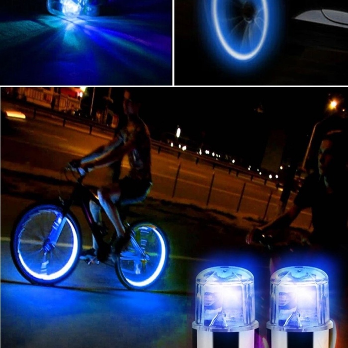 ® Yeni Ürün Araç ve Bisiklet İçin 2’li Mavi LED Hava Valfi Işık Kapakları–Gece Parlayan Lastik Lambası Sibop Kapağı