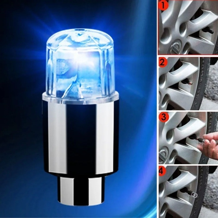 ® Yeni Ürün Araç ve Bisiklet İçin 2’li Mavi LED Hava Valfi Işık Kapakları–Gece Parlayan Lastik Lambası Sibop Kapağı