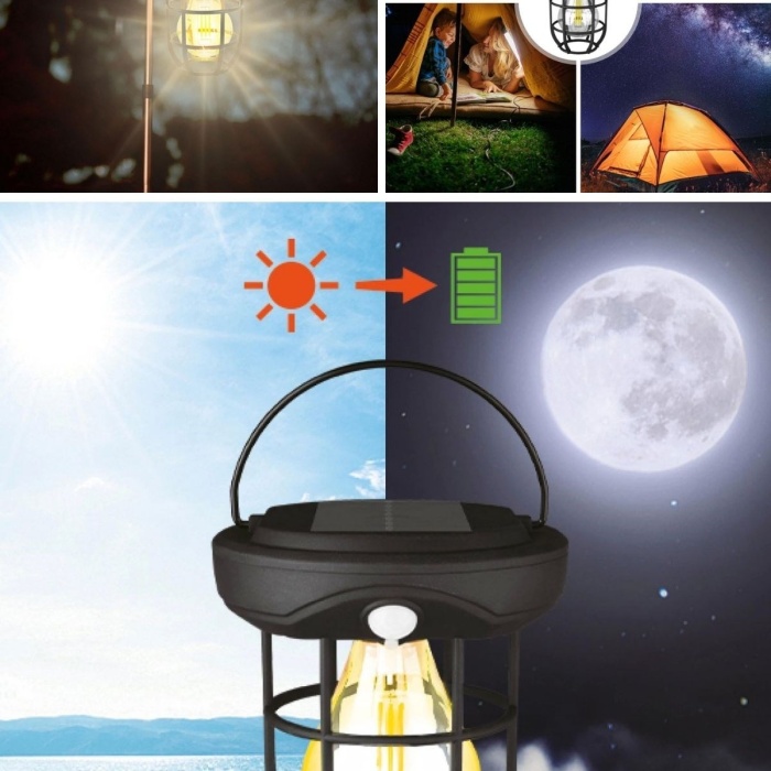 ® Yeni Ürün Solar Kamp FeneriGüneş Enerjili, Otomatik Şarj ve Gece Işığı, Taşınabilir ve Asılabilir LED Dış Mekan Lamba