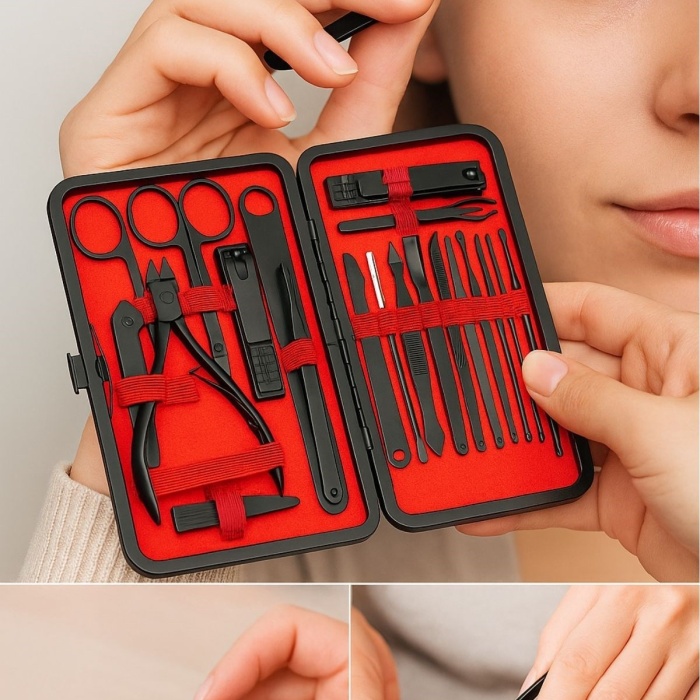 ® Yeni Ürün 24 Parça Kendiliğinden Deri Çantalı Seyahat Tipi Manikür Pedikür Seti