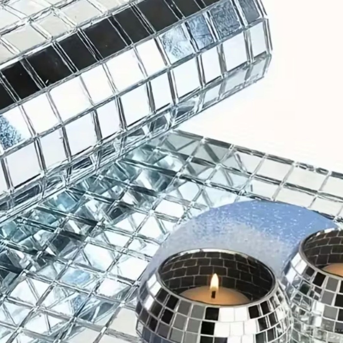 ® Yeni Ürün Kare Silver Cam Mozaik Fayans Çıkartmaları El İşi Kare Cam Fayans Kendinden Yapışkanlı Aynalı Dekor Panel 30x30 Cm