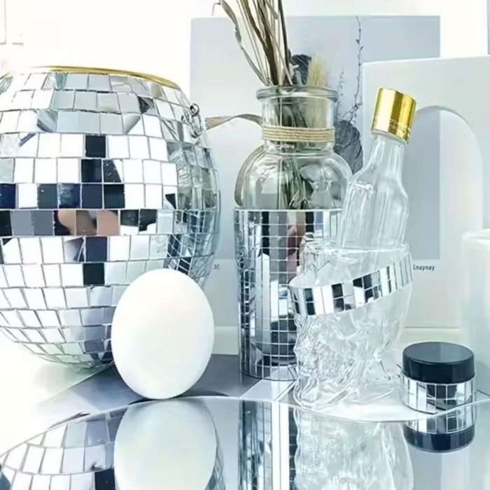 ® Yeni Ürün Kare Silver Cam Mozaik Fayans Çıkartmaları El İşi Kare Cam Fayans Kendinden Yapışkanlı Aynalı Dekor Panel 30x30 Cm