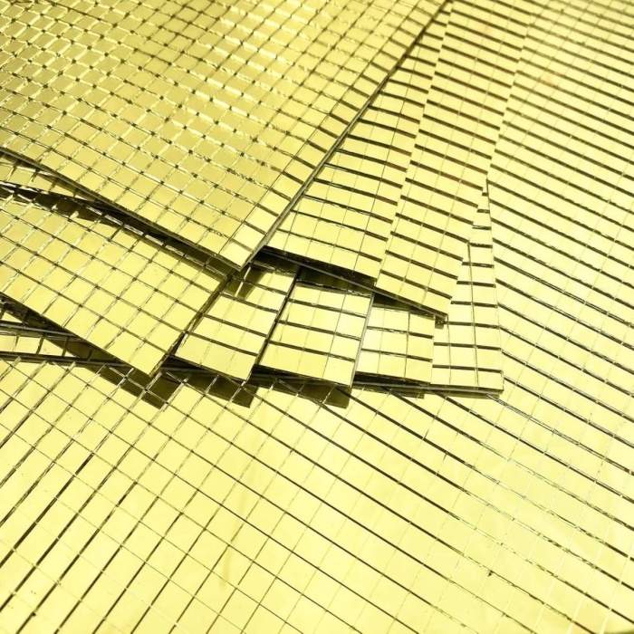 ® Yeni Ürün Kare Gold Cam Mozaik Fayans Çıkartmaları El İşi Kare Cam Fayans Kendinden Yapışkanlı Aynalı Dekor Panel 30x30 Cm