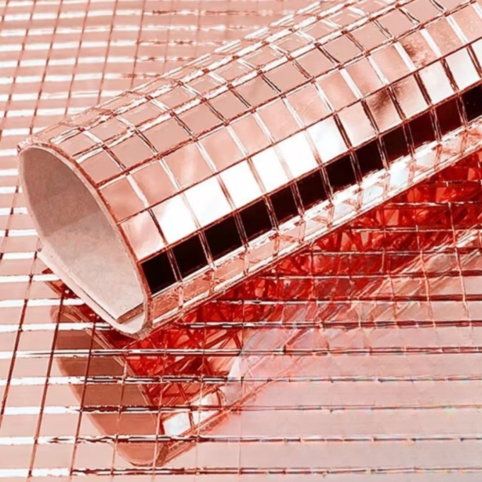 ® Yeni Ürün Kare Bronz Cam Mozaik Fayans Çıkartmaları El İşi Kare Cam Fayans Kendinden Yapışkanlı Aynalı Dekor Panel 30x30 Cm