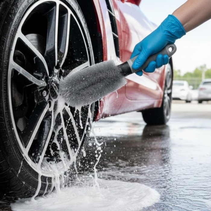 ® Yeni Ürün Gri Oto Jant Temizleme FırçasıErgonomik Saplı, Lastik ve Jant Detay Temizliği İçin Güçlü Kıllı Fırça