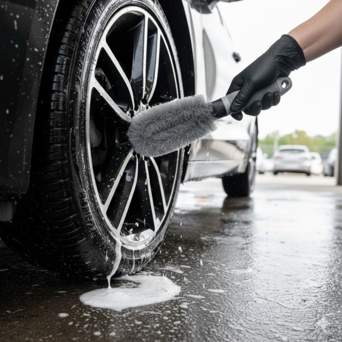 ® Yeni Ürün Gri Oto Jant Temizleme FırçasıErgonomik Saplı, Lastik ve Jant Detay Temizliği İçin Güçlü Kıllı Fırça