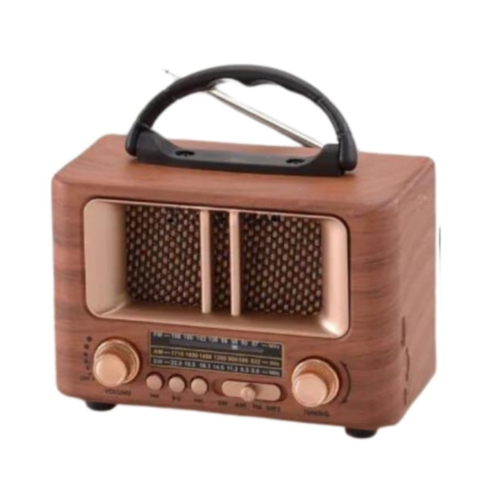 ® Yeni Ürün Küçük Mini Boy Retro Ahşap Tasarım Bluetooth Hoparlörlü RadyoFM/AM Destekli, Şarjlı ve Taşınabilir Radyo NS-8108