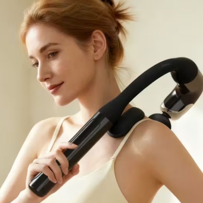 ® Yeni Ürün 4 Farklı Başlıklı Uzun Saplı Derin Doku Masaj Tabancası, Boyun, Omuz ve Sırt için Ergonomik Saplı Çoklu Masaj Modlu Taşınabilir Masaj Aleti